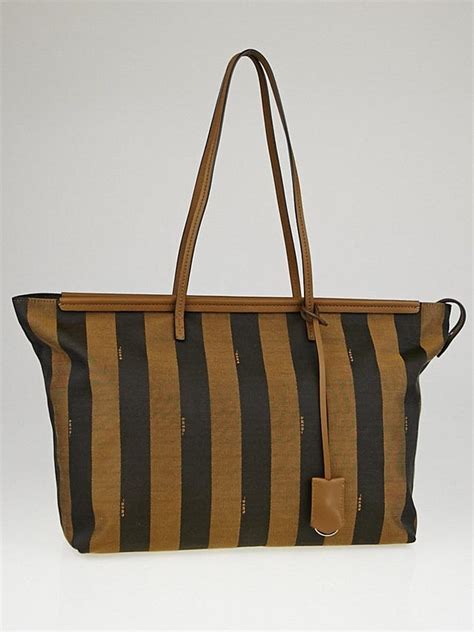 fendi pequin-striped roll tote bag tobacco forest|FENDI Pequin Tote Tobacco 1507032 .